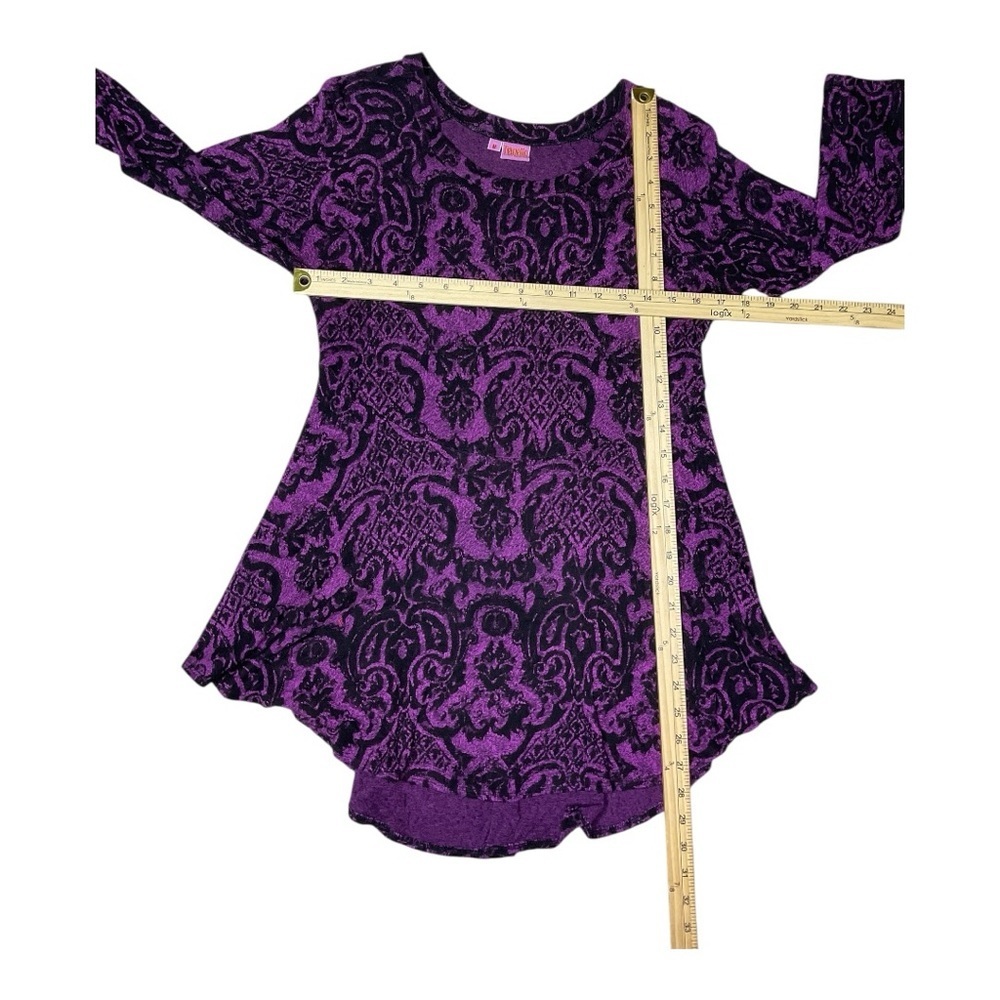 Tianello Purple Black Damask Tunic Top 3/4 Sleeve Flowy M - Picture 7 of 7